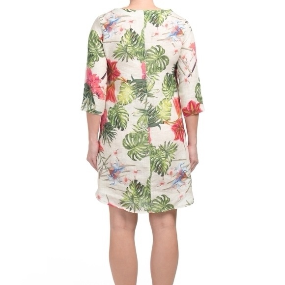 Allegra Masetti NWT Size Large 100% Linen Floral Tropical Shift Dress: 3173 - Picture 2 of 9